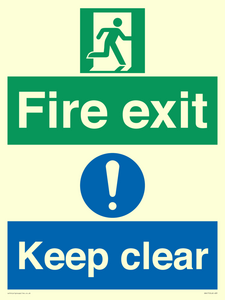 Fire exit Keep clear dual sign